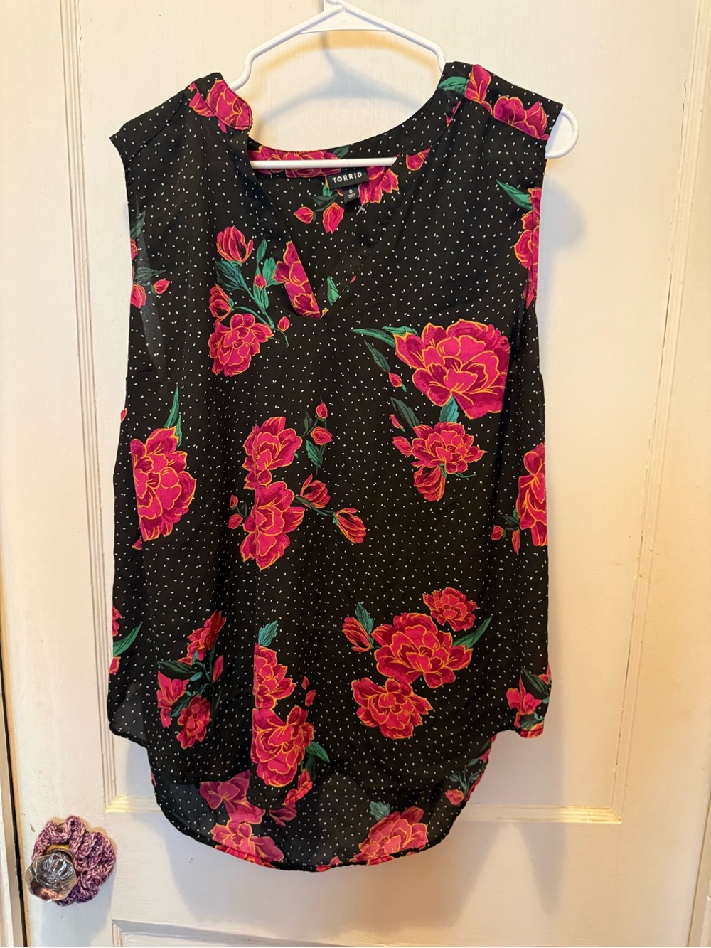 torrid Black Floral Sleeveless Camisole with Pink Flowers